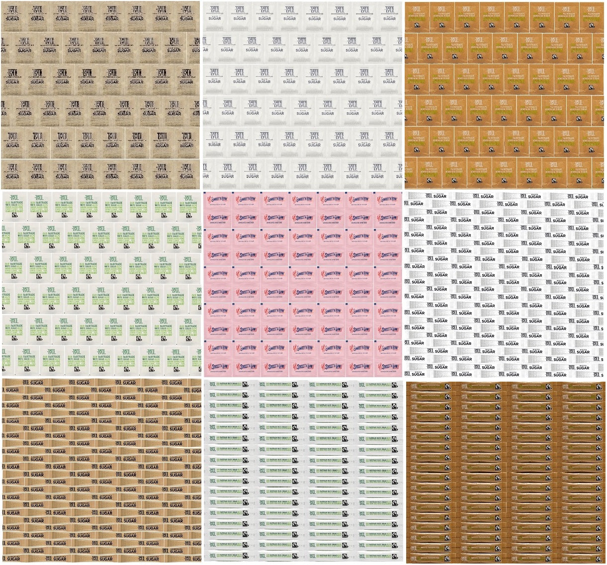 Hotel & Catering Sugar Set – 450 Sachets & Sticks | Tate & Lyle Fairtrade White, Brown Demerara + Sweetener | Individually Wrapped for Tea, Coffee, Office & Events